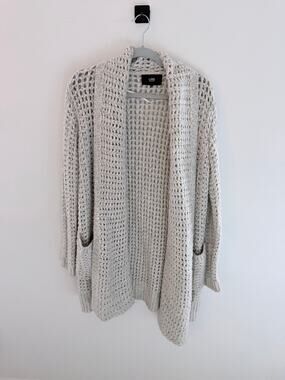 LINE the Label Light Gray Open Front Chunky Knit Wool Blend Cardigan-Size S